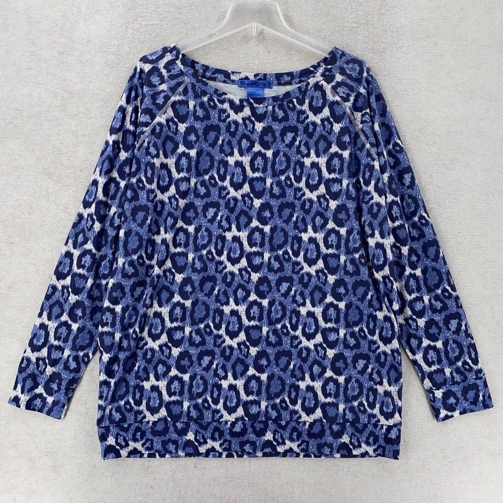 Cowgirl Tuff Top Womens Size Large Leopard Print Shirt‎ Blouse Stretchy Long Slv